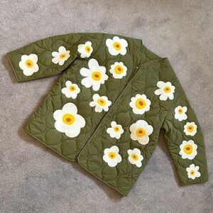 Military Green Embroidered Flower Dove Jacket ReadyMade Ready To Wear